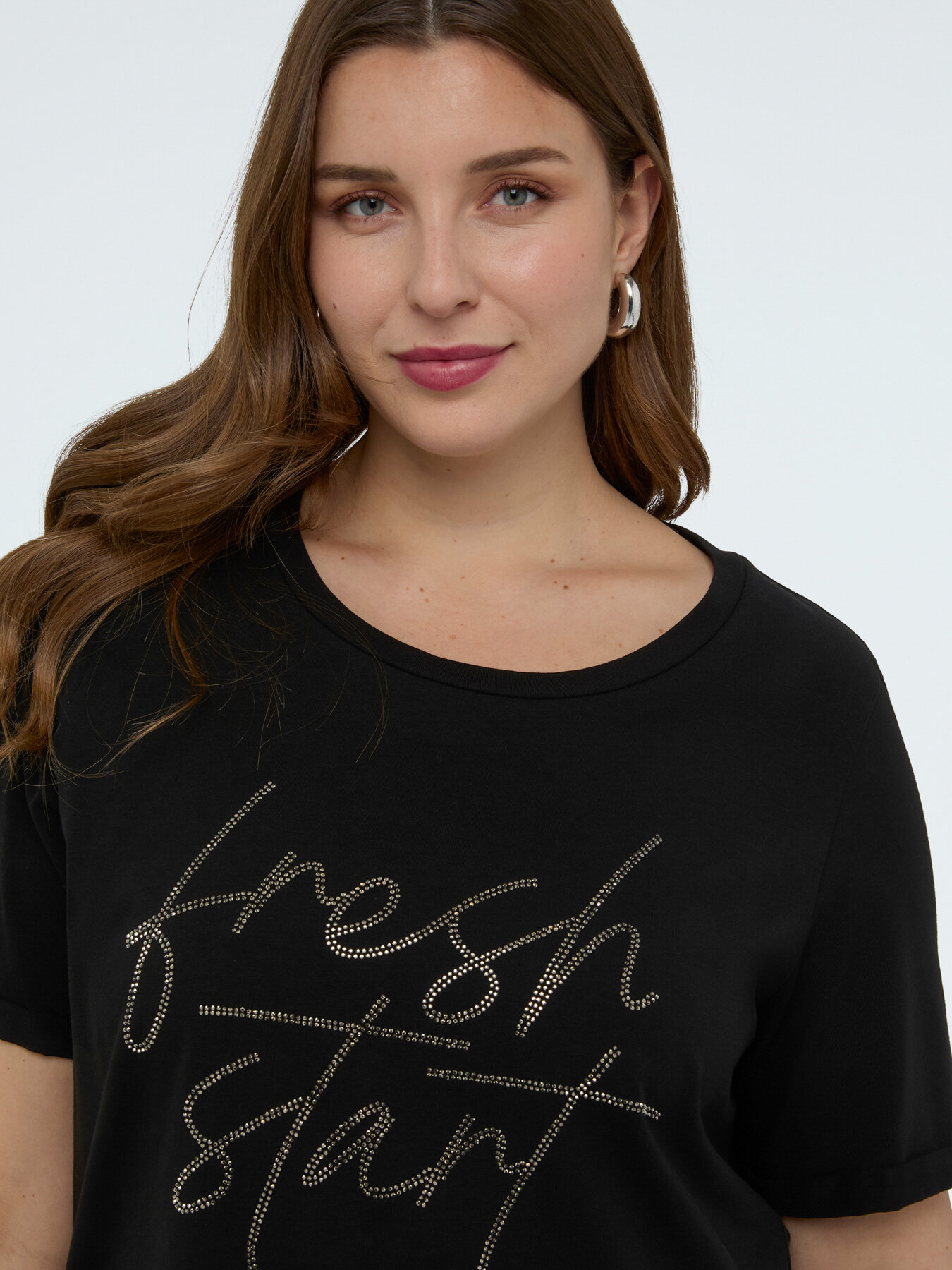 T-shirt with rhinestone lettering image number 2