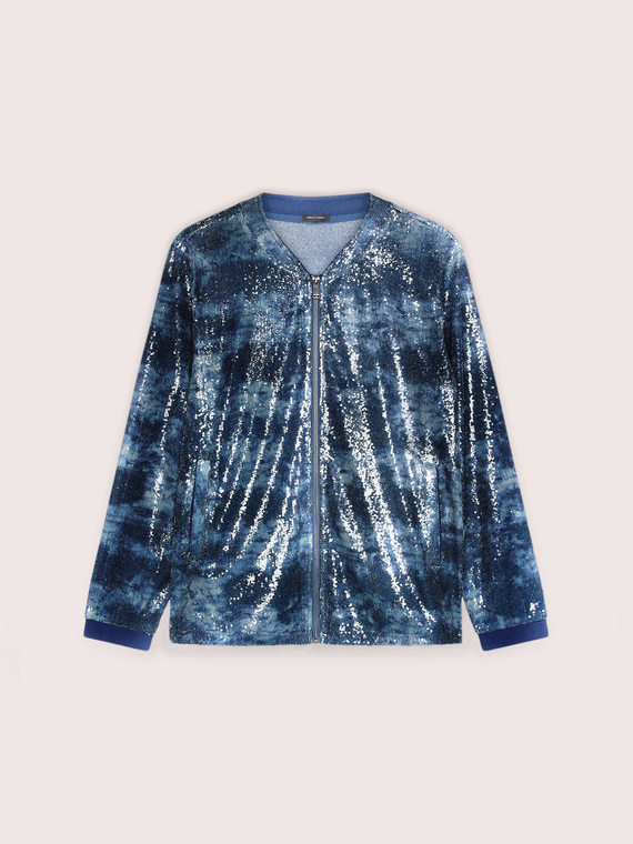 Offener Pullover aus T&uuml;ll mit Pailletten