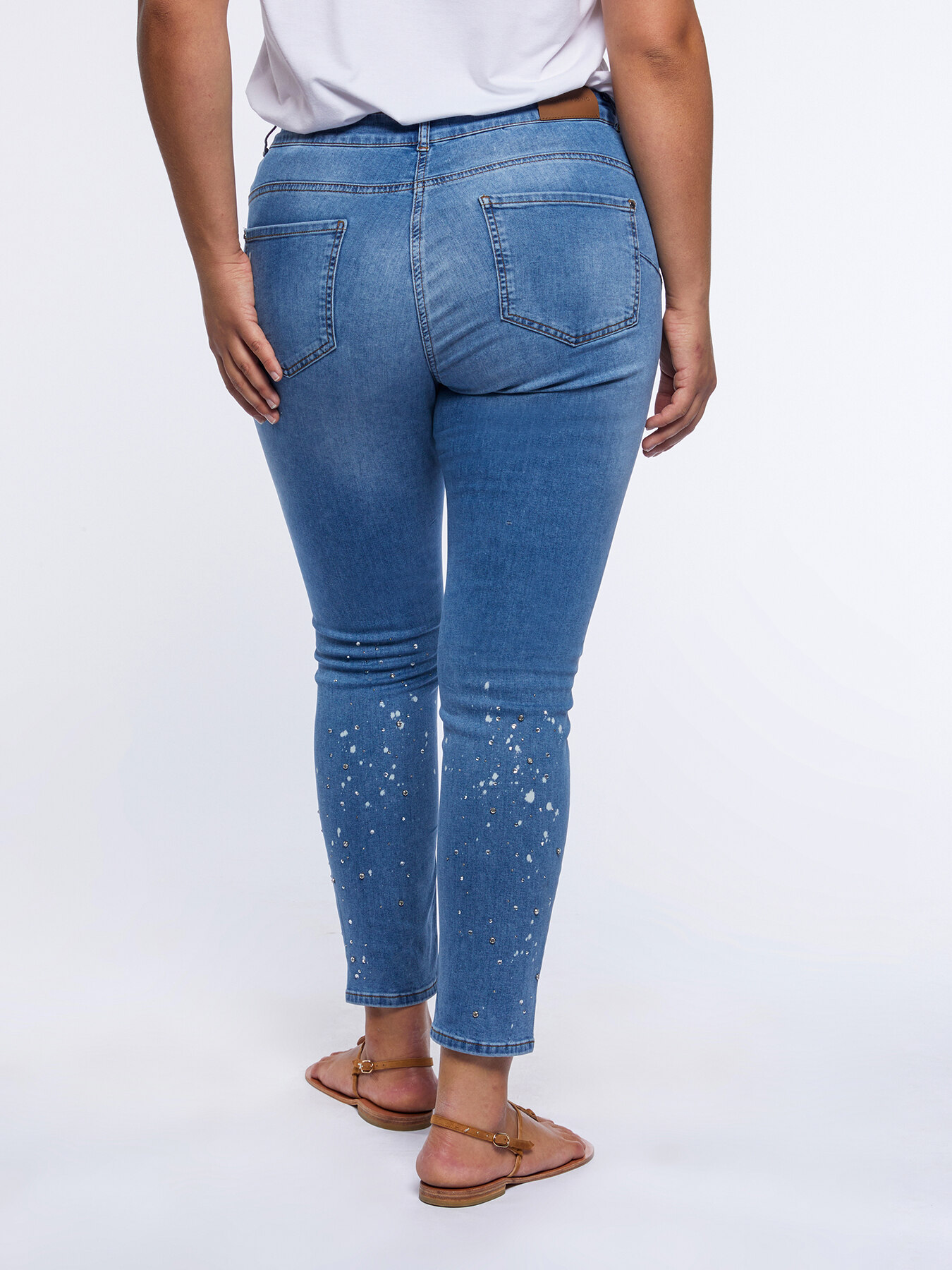 Skinny-Jeans mit Strass und Pinselstrich-Print image number 1