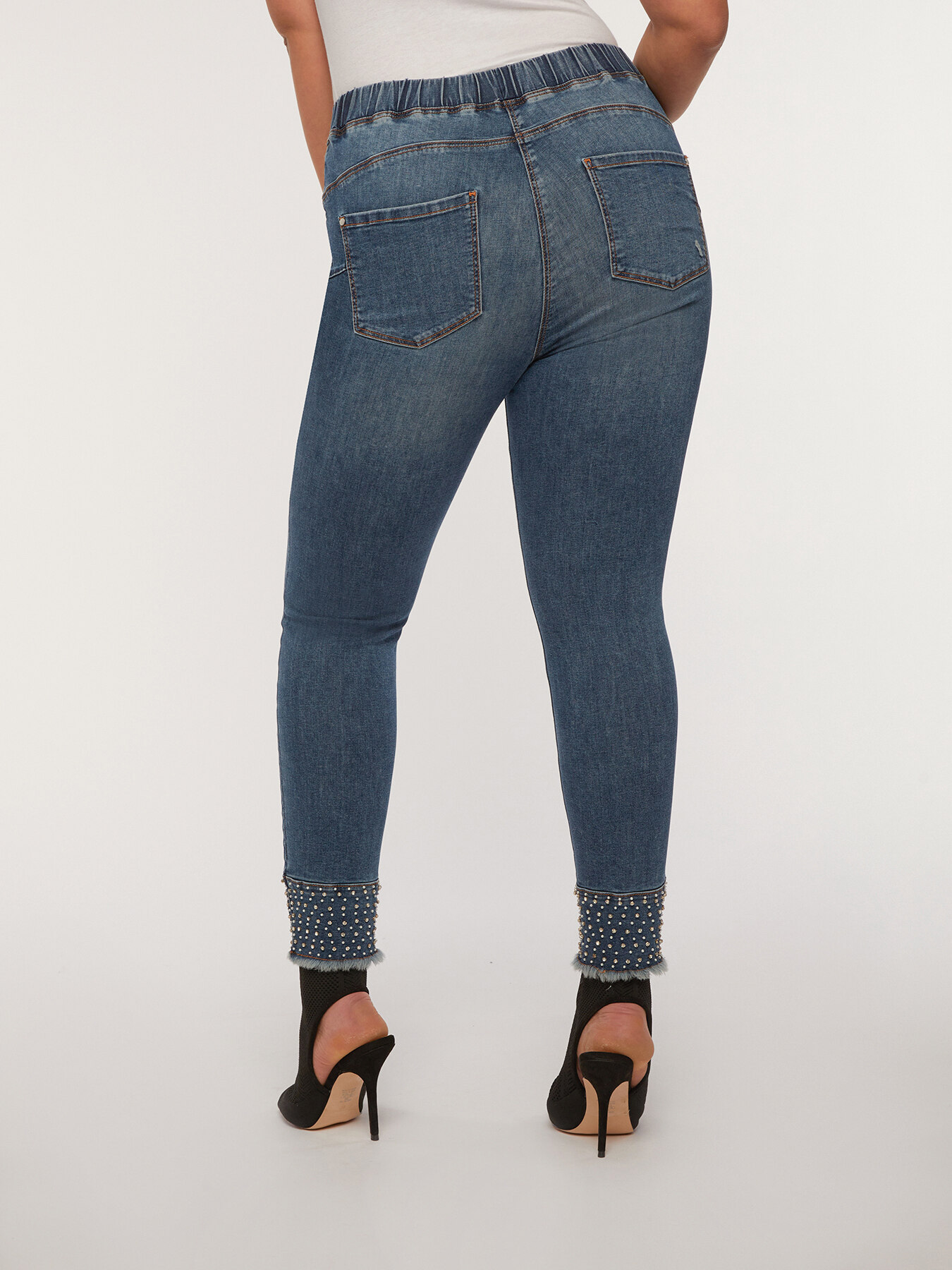 Smart Denim Collection cropped jeggings with embroidery image number 1