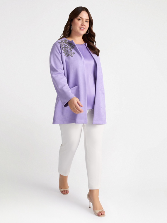 Fiorella Rubino - Spolverino soft touch con maxi applicazione Donna, Viola Taglia: L (56-58 IT)