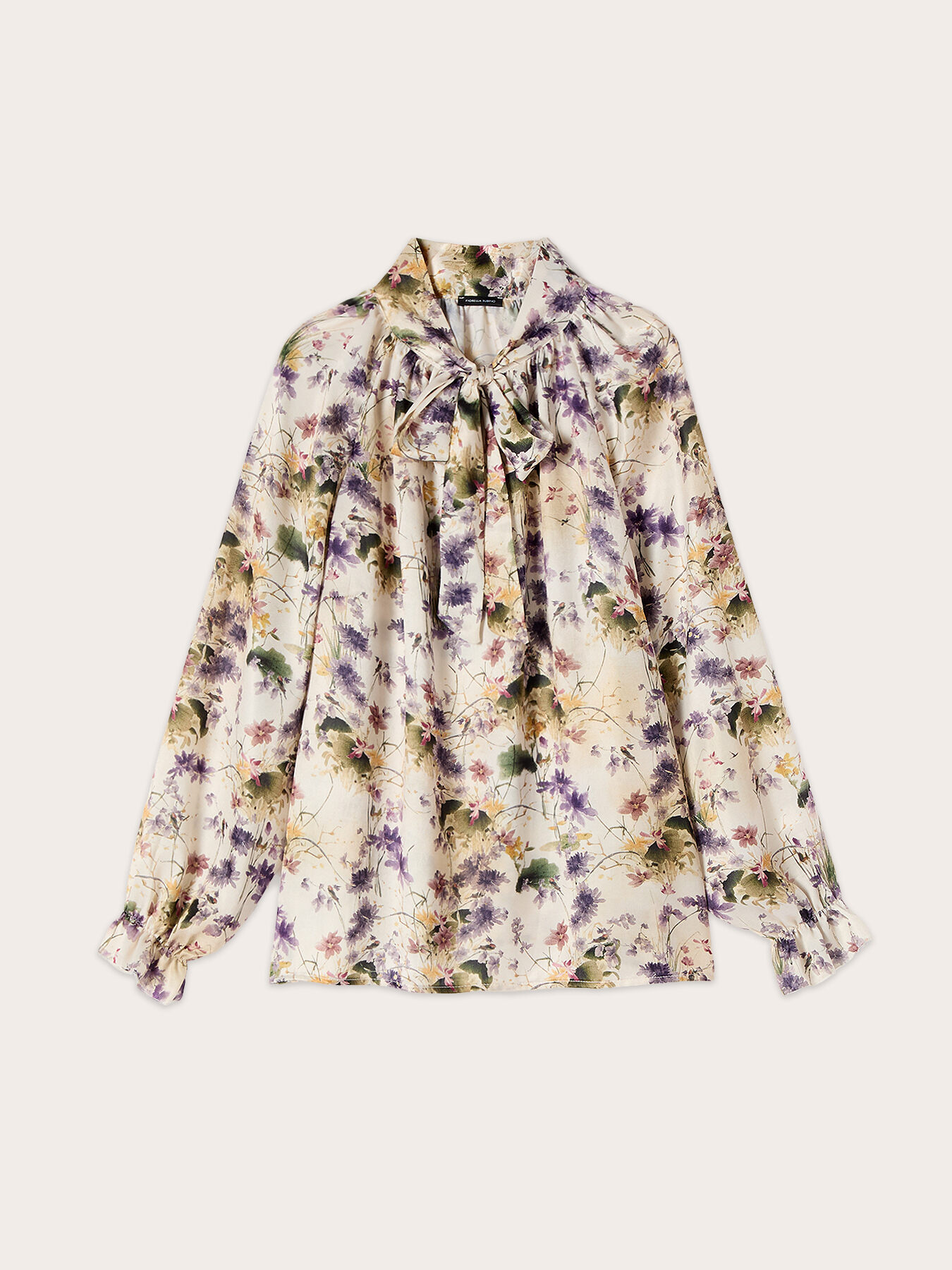 Bluse aus Satin mit Blumendruck und Schleife image number 0