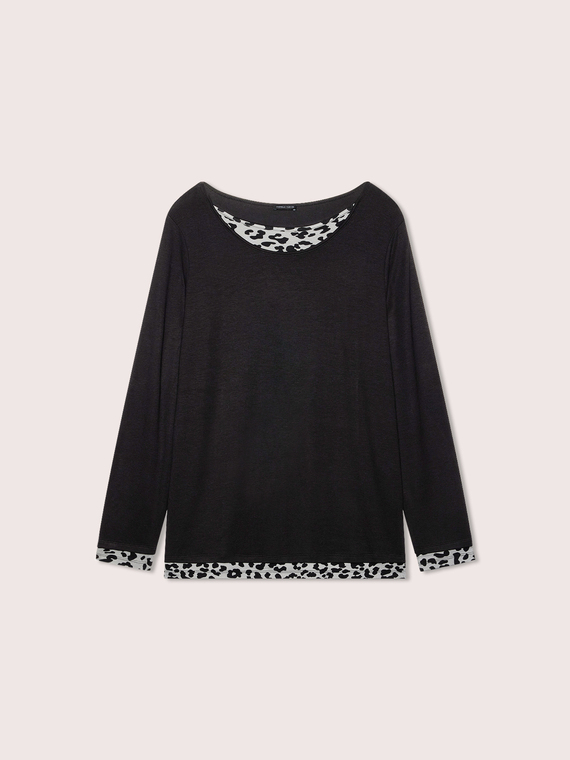 Bi-material T-shirt with animal print