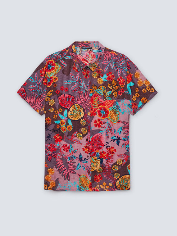 Camisa con estampado de flores con bordado