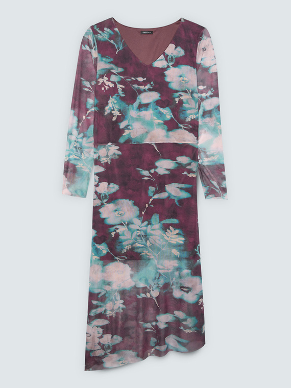 Robe longue en tulle imprim&eacute;e