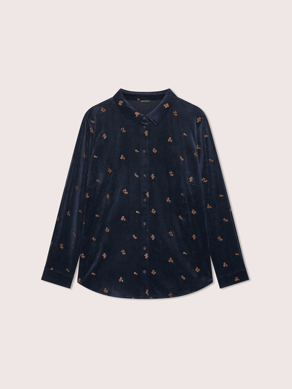 Corduroy shirt with floral embroidery