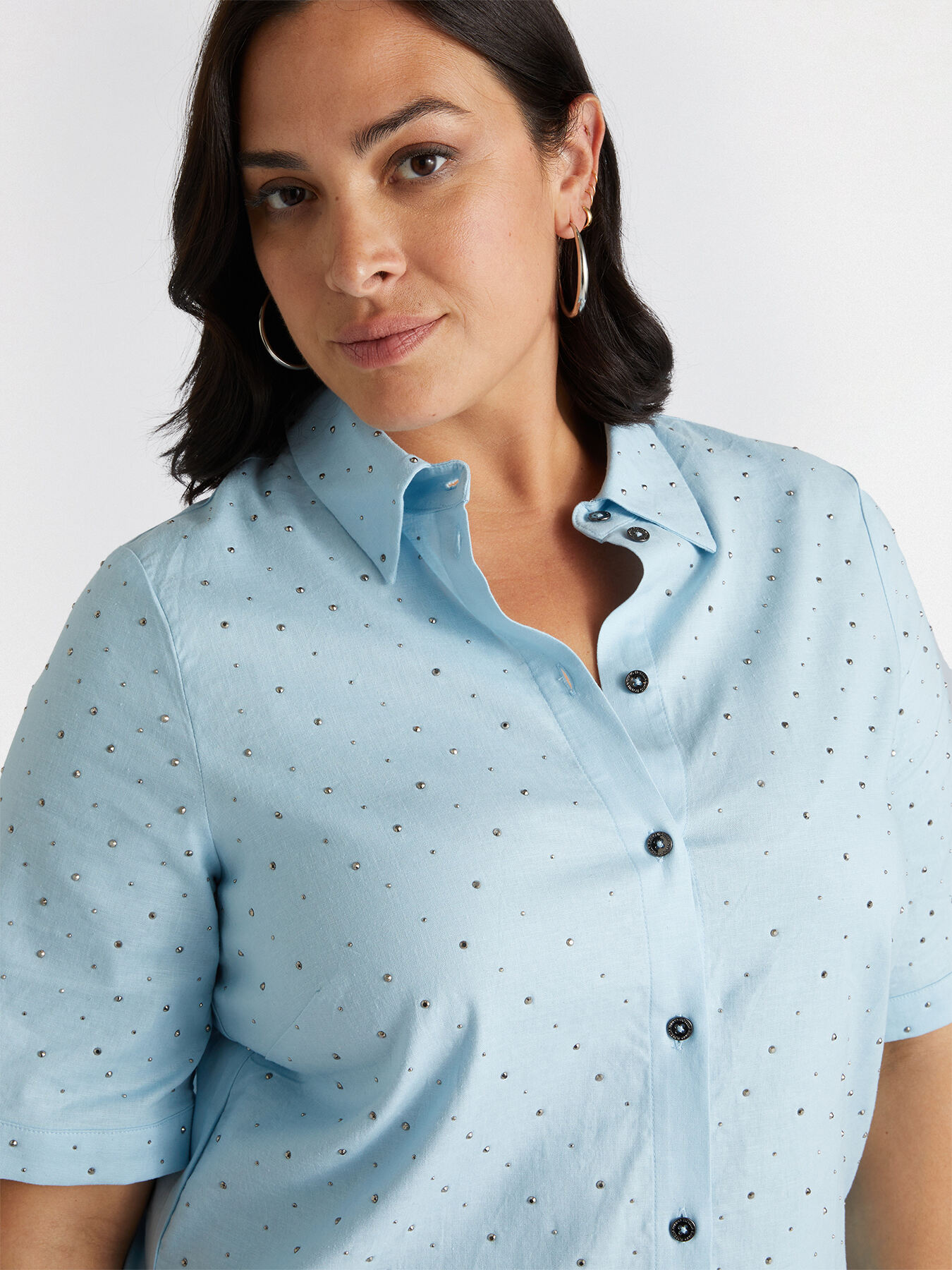 Stretch linen shirt with studs image number 3