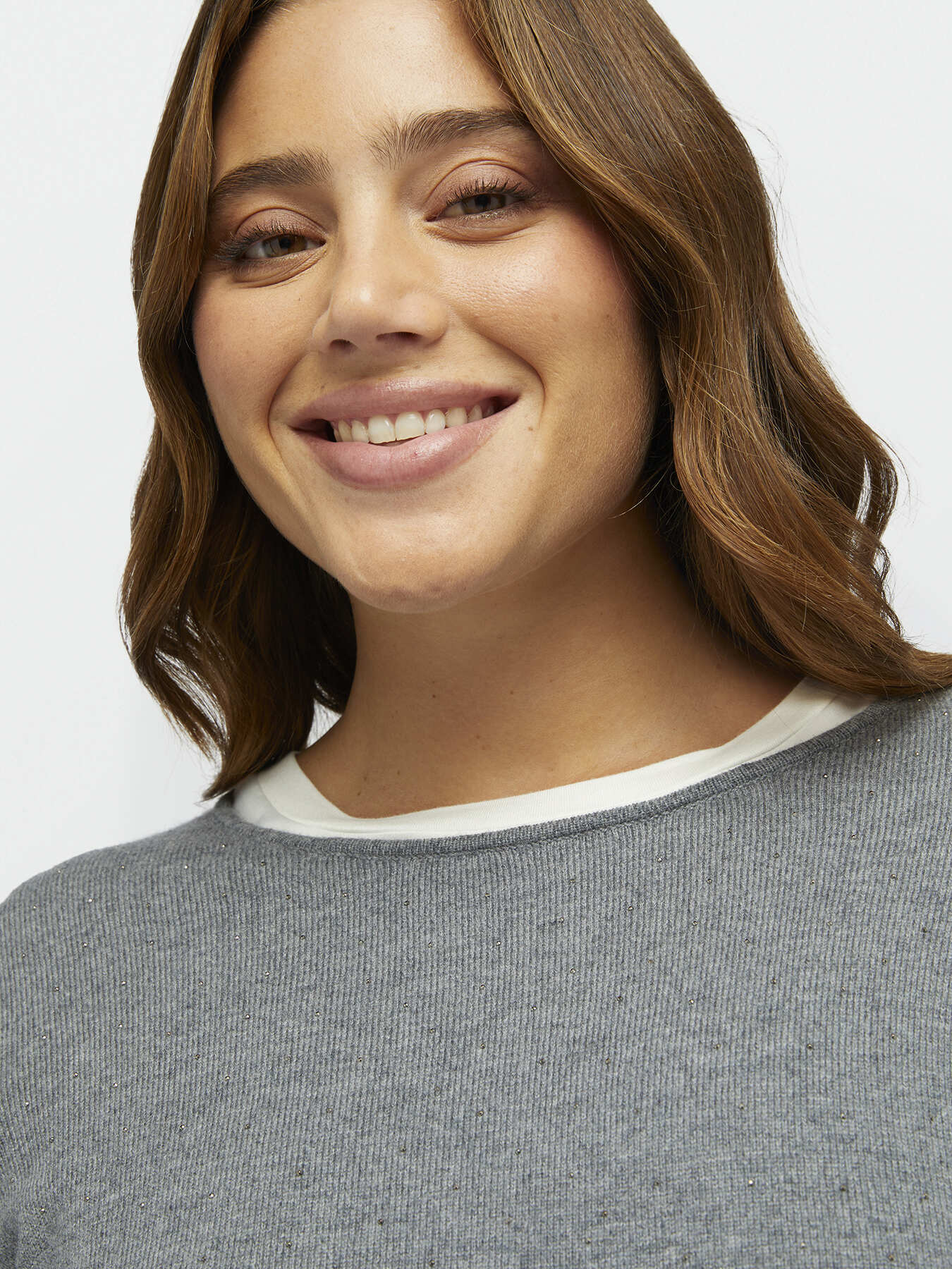 Crewneck sweater with small rhinestones image number 1