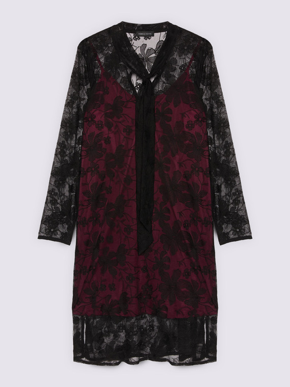 Vestito in pizzo con sottoveste a contrasto - vista alternativa | Fiorella Rubino