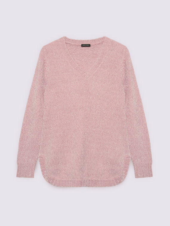 Chenille-Pullover mit V-Ausschnitt