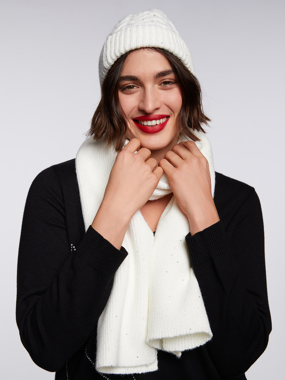 Fiorella Rubino - Sciarpa con micro paillettes Donna, Bianco Taglia: 02