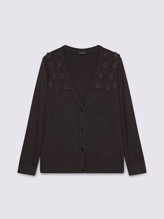 Cardigan with floral embroidery and polka dots