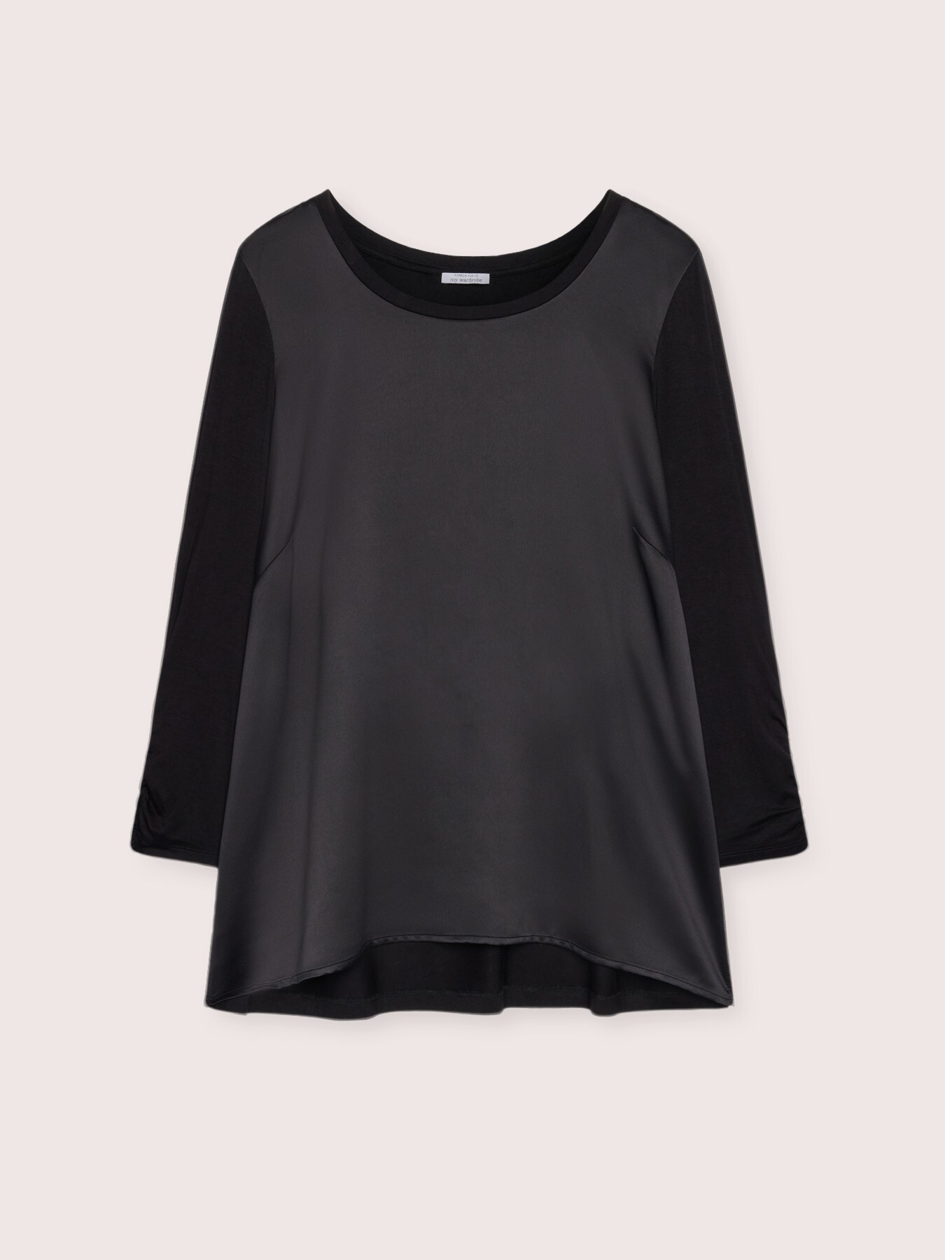T-shirt bimati&egrave;re avec manches trois-quarts en satin et jersey image number 0