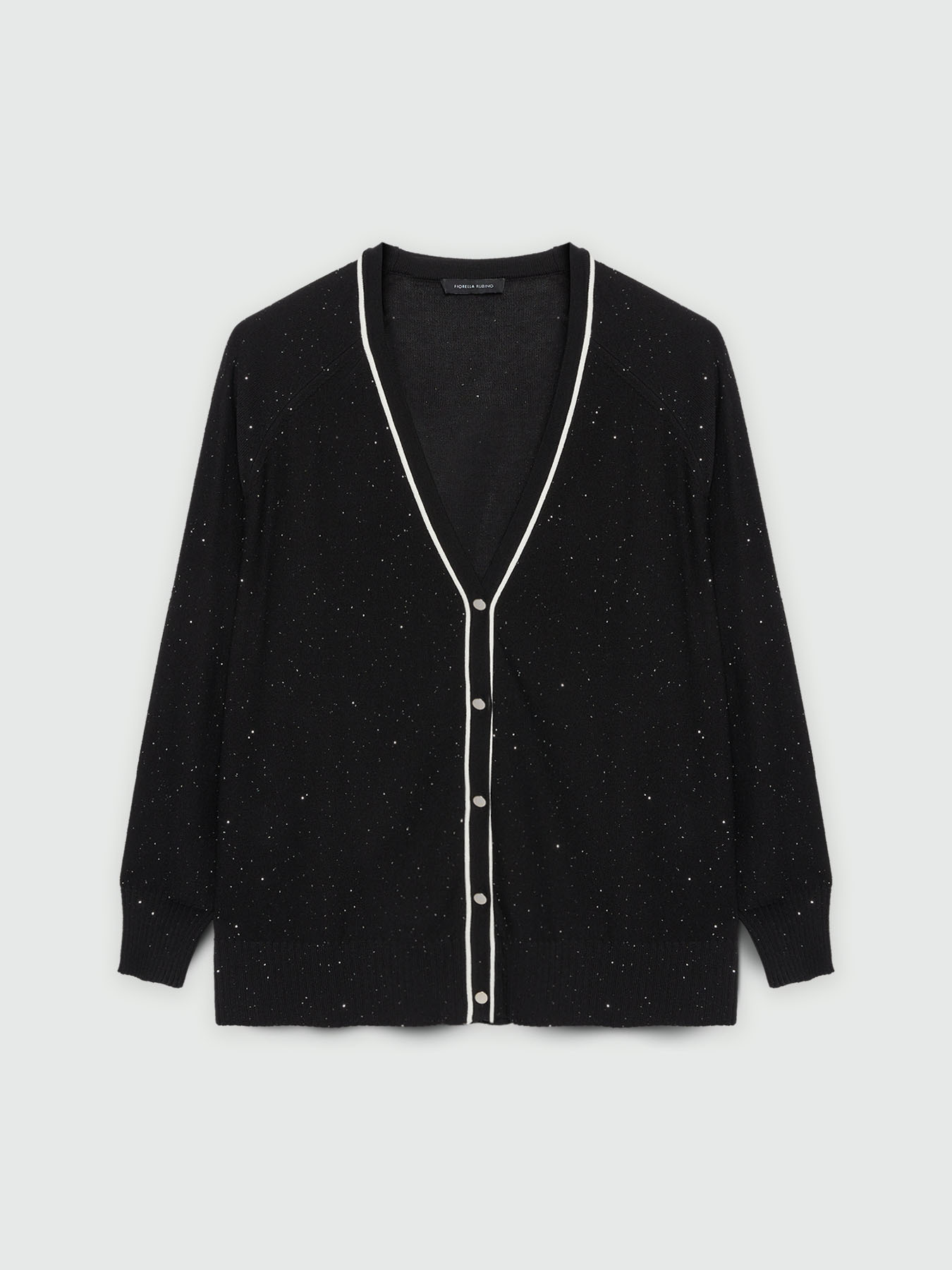 Cardigan mit wei&szlig;en Bord&uuml;ren und Mikro-Pailletten image number 4