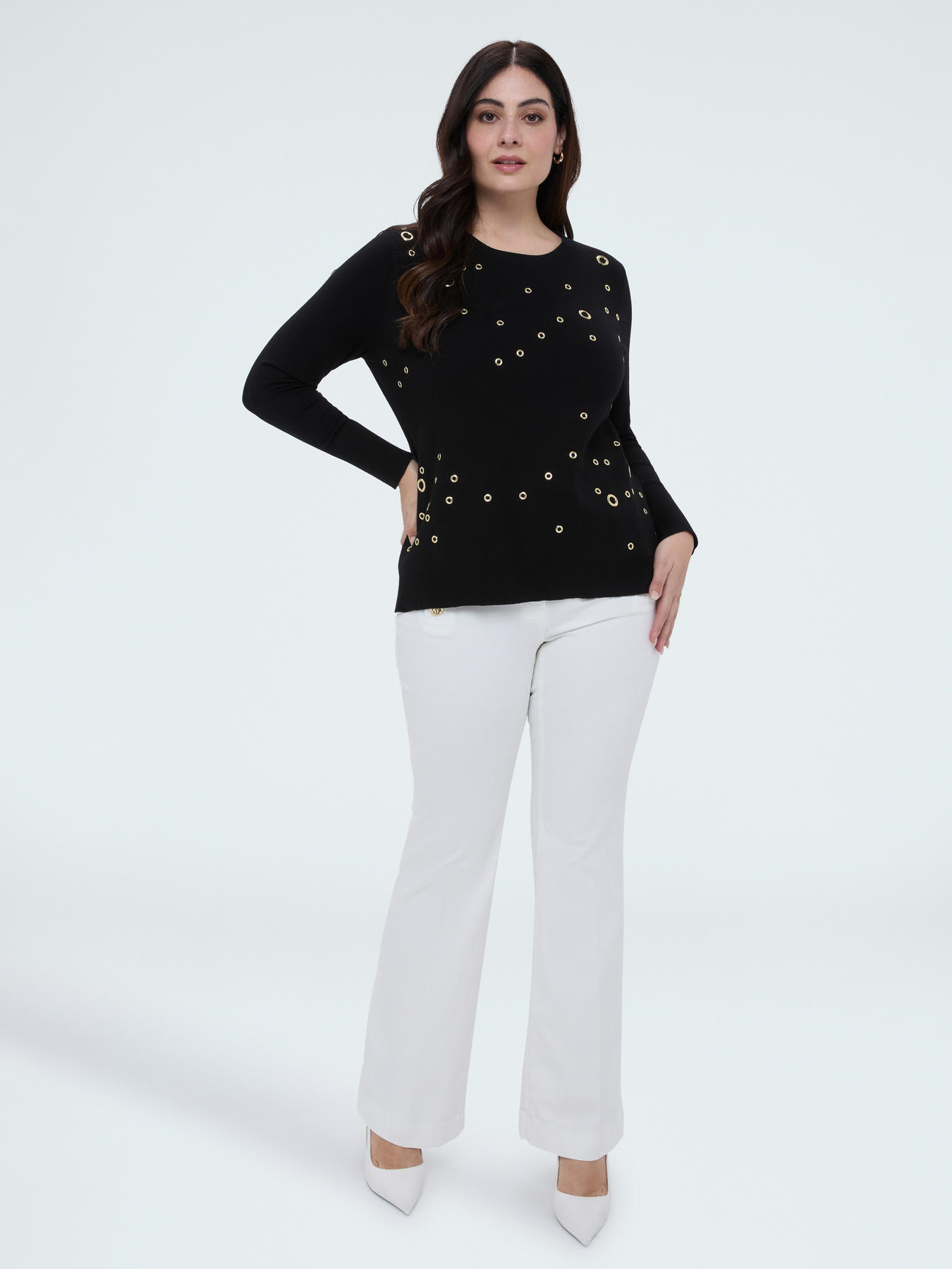 Sweater with all-over eyelets image number 2