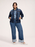 Denim jacket with floral brooch image number 2
