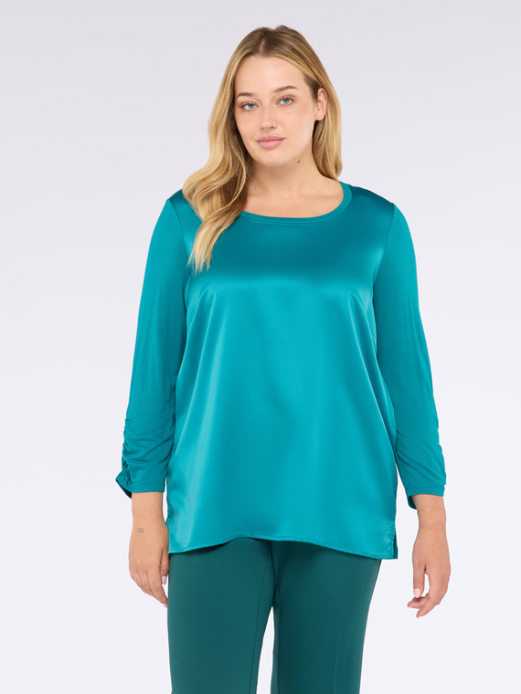 Zweistoffiges T-Shirt mit Dreiviertel&auml;rmeln aus Satin und Jersey