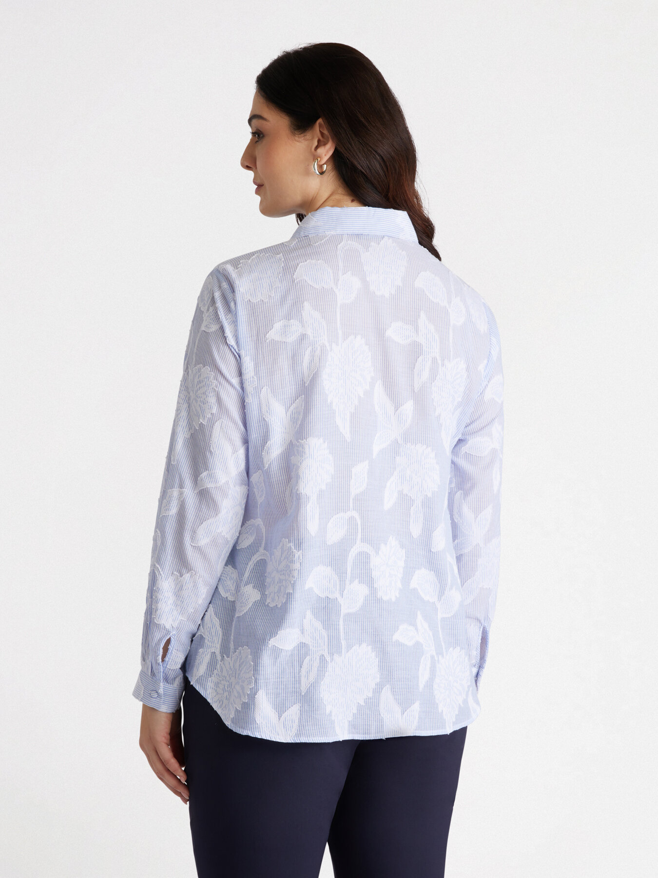 Camicia a righe con lavorazione jacquard floreale image number 2