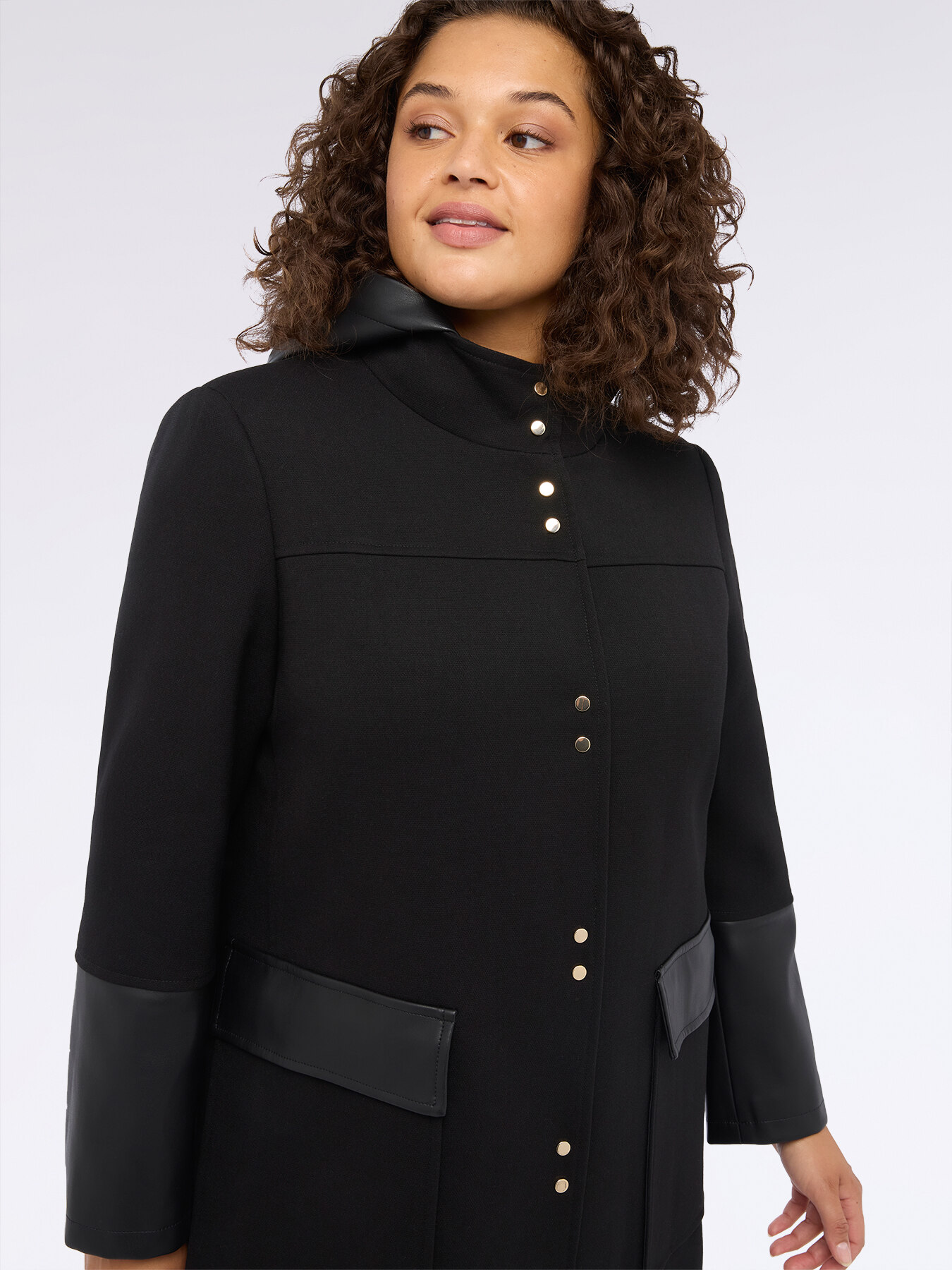 Coat with shiny fabric details image number 3