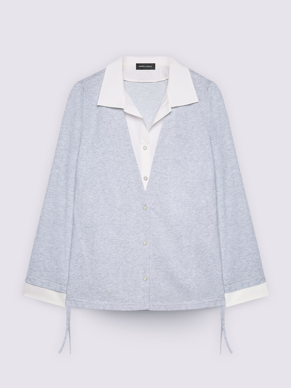 Two-material shirt with contrasting collar