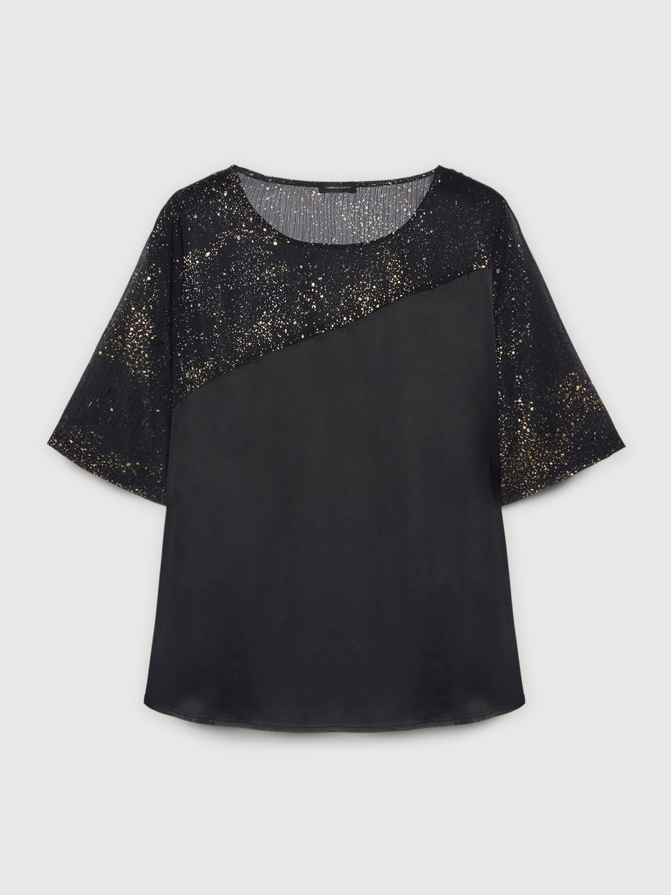 Dual fabric blouse with gold print image number 4