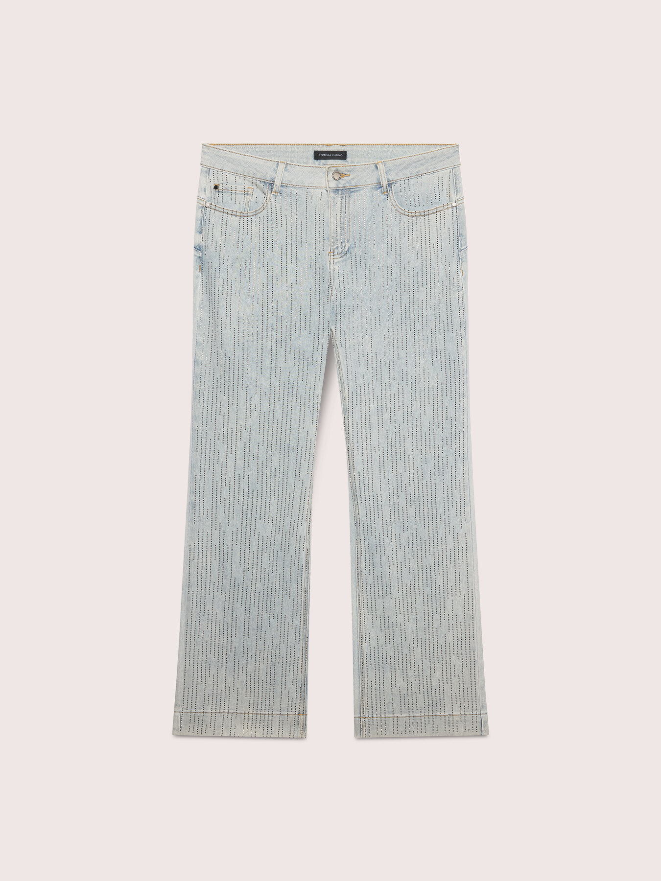 Light wash flared jeans with rhinestones image number 4