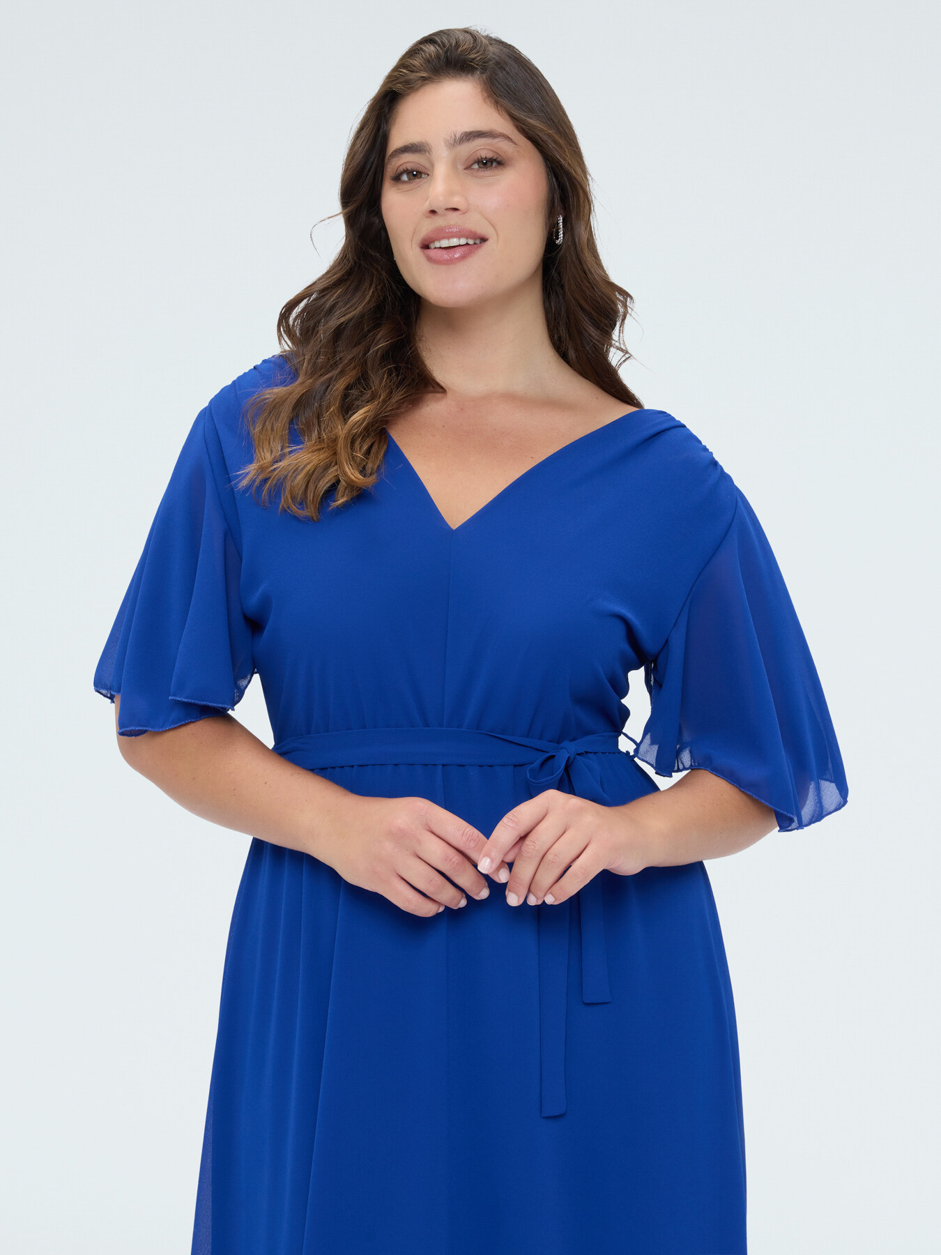 Robe DREAM en georgette avec d&eacute;collet&eacute; en V image number 2
