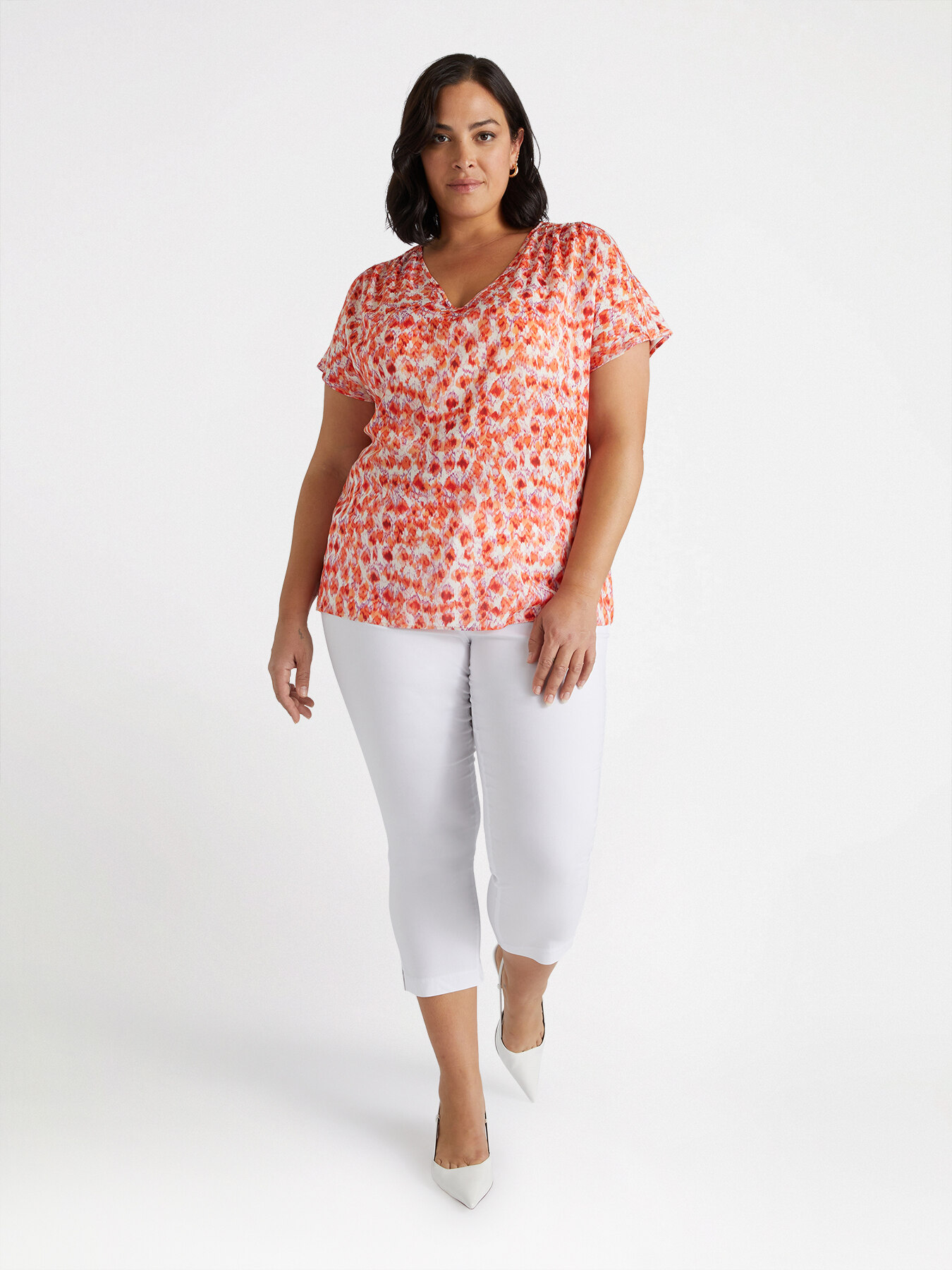 Blouse imprim&eacute;e &agrave; col en V image number 1