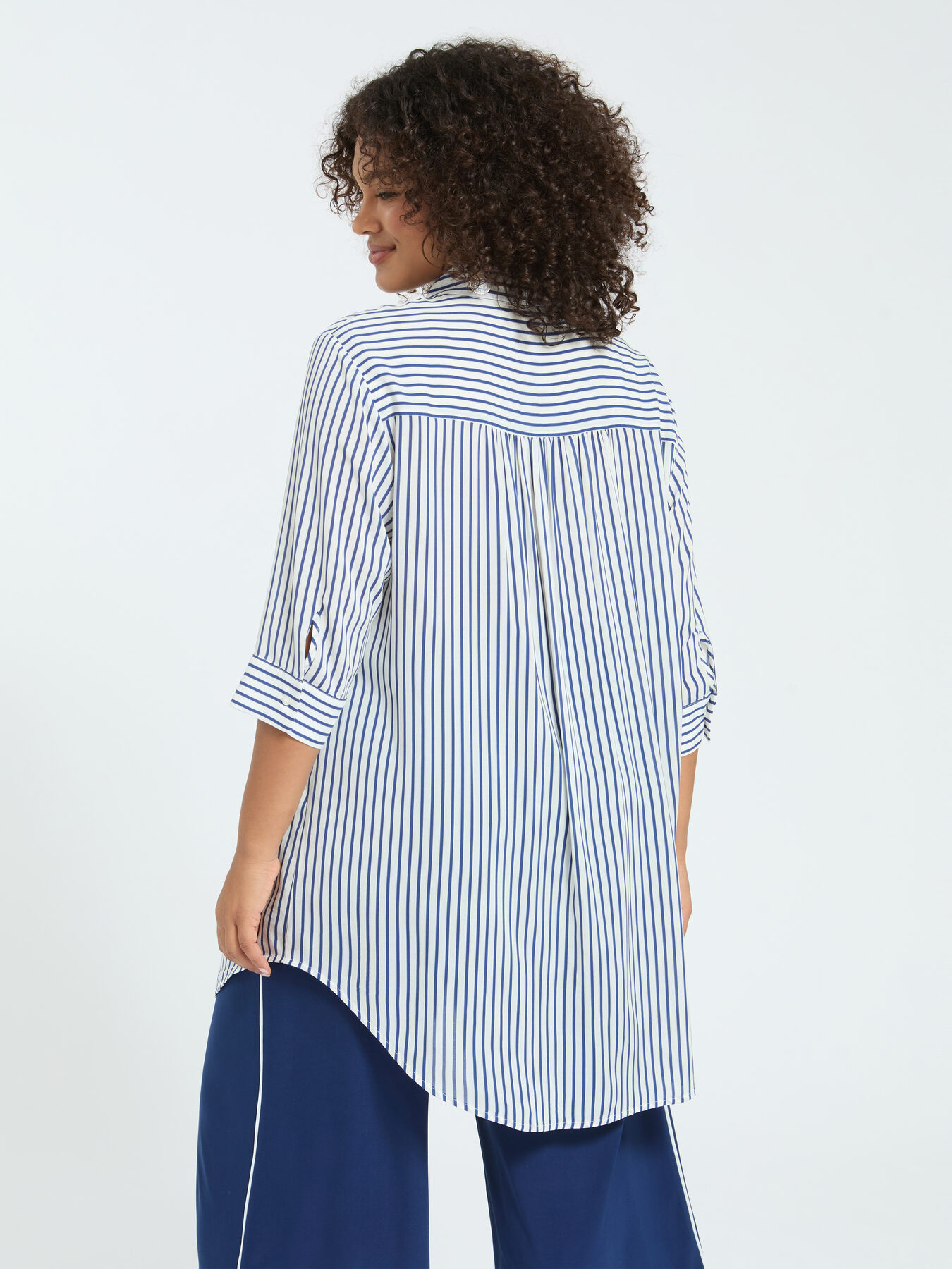 Striped shirt in viscose muslin image number 1