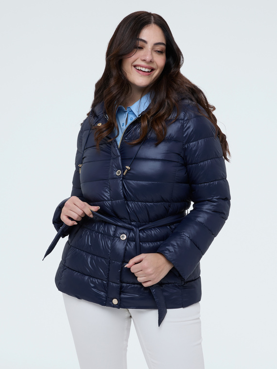 Quilted puffer jacket with tie belt