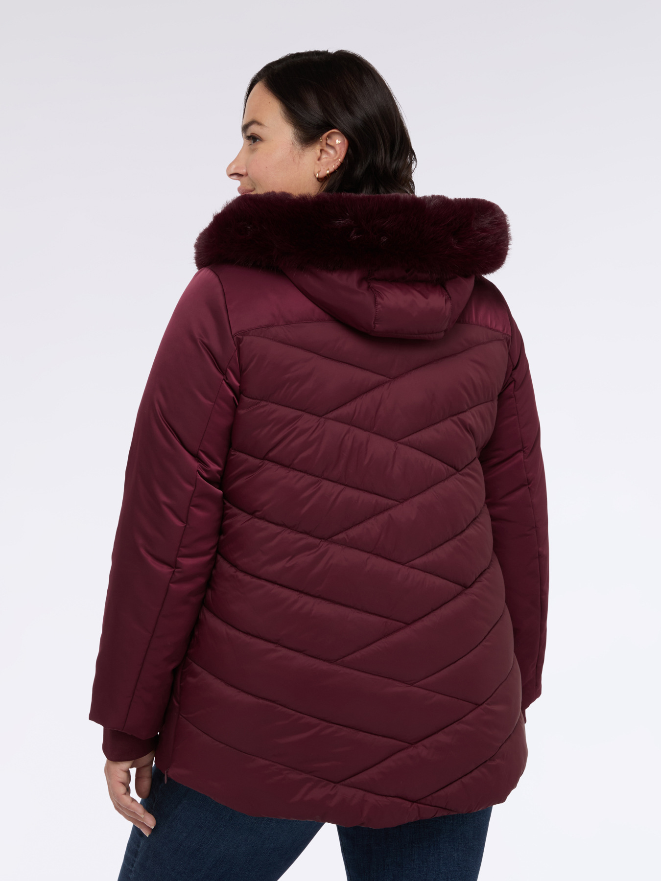 Bi-material down jacket with hood image number 1