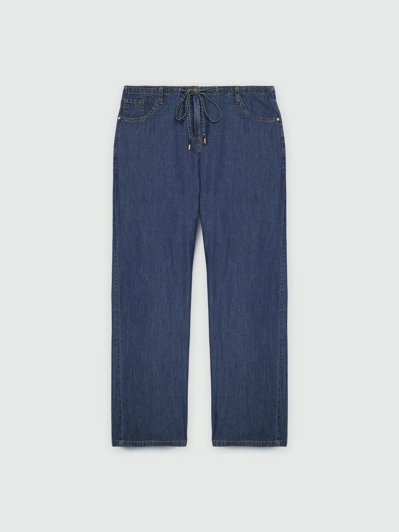 Jeans mit weitem Bein aus Chambray mit B&auml;ndchen in der Taille image number 4