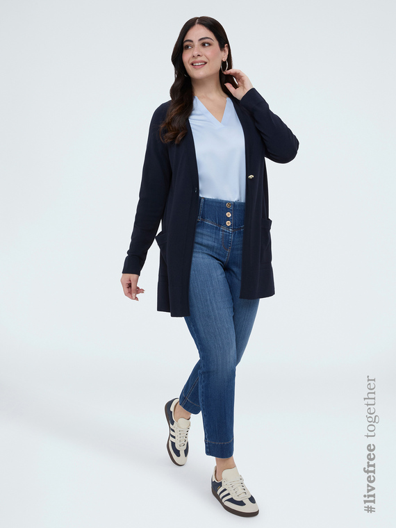 Cardigan long avec encolure en V en maille fine