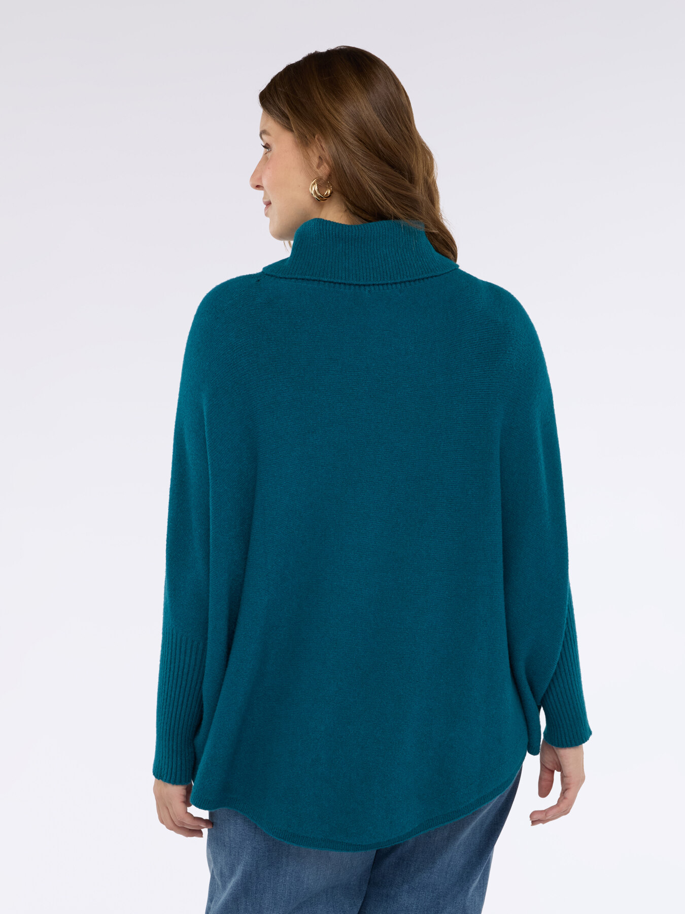 Turtleneck poncho sweater in viscose blend knit image number 1