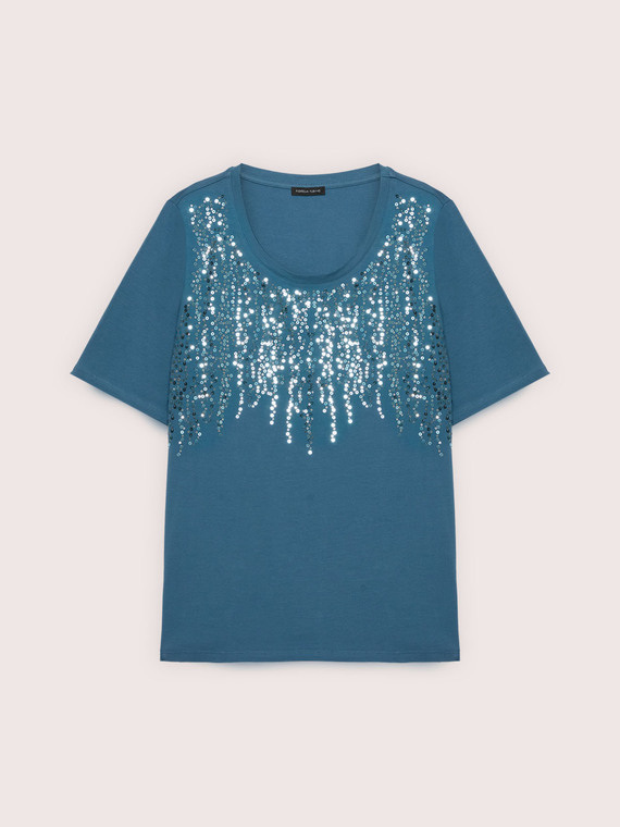 Cotton t-shirt with cascading sequins