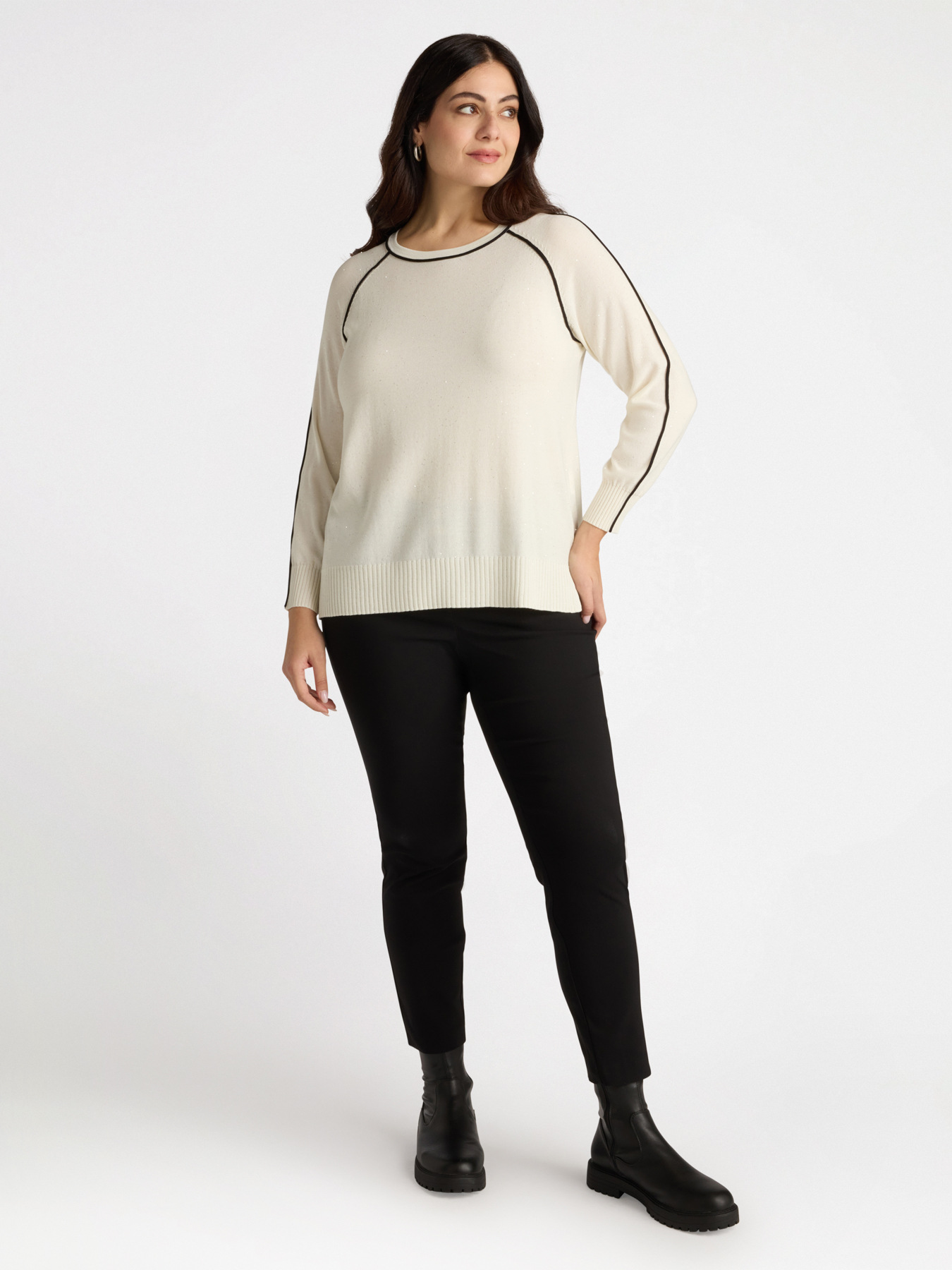Sweater with contrasting black trims and mini sequins image number 3