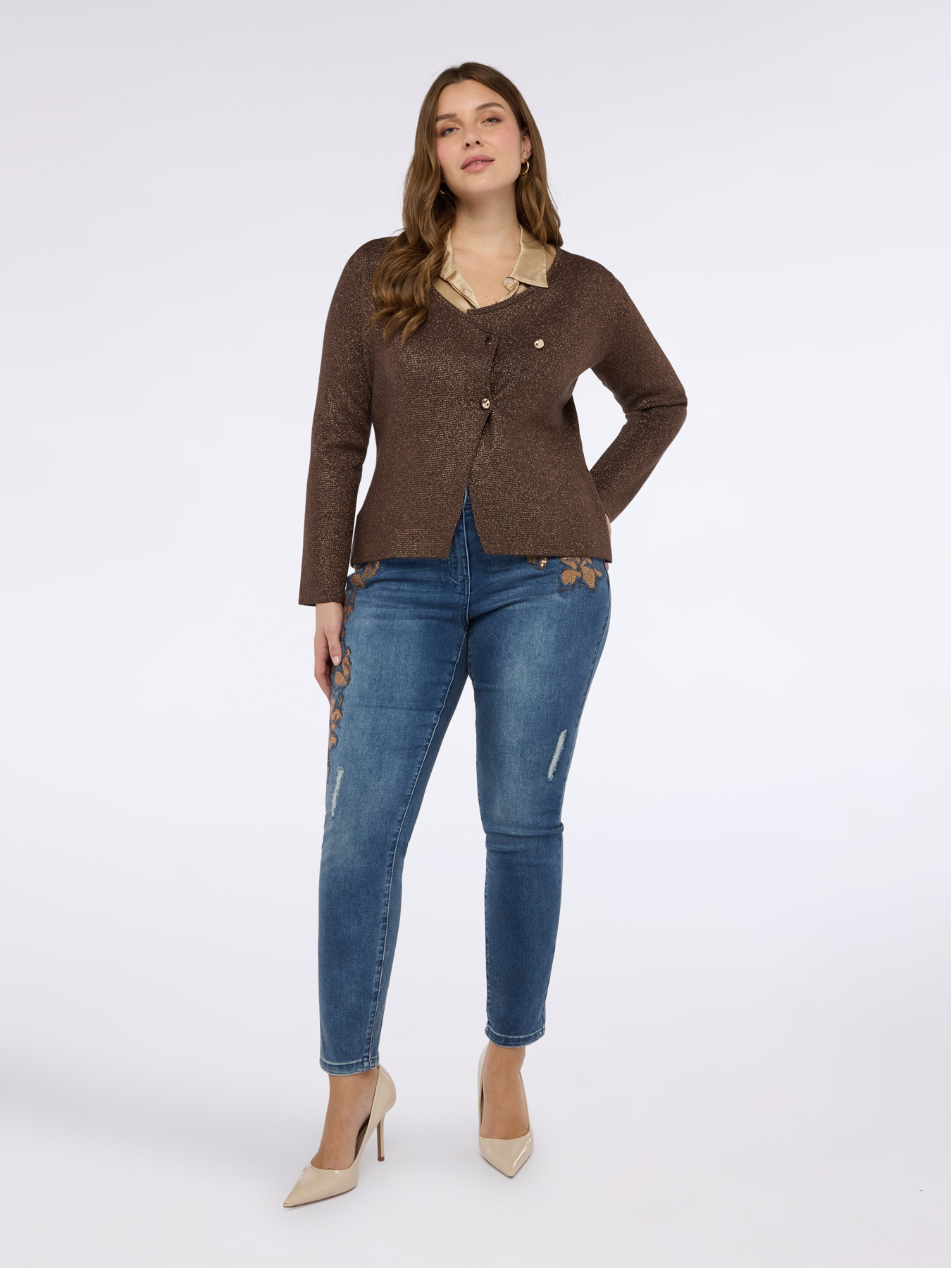 Cardigan asym&eacute;trique effet lamin&eacute; image number 1