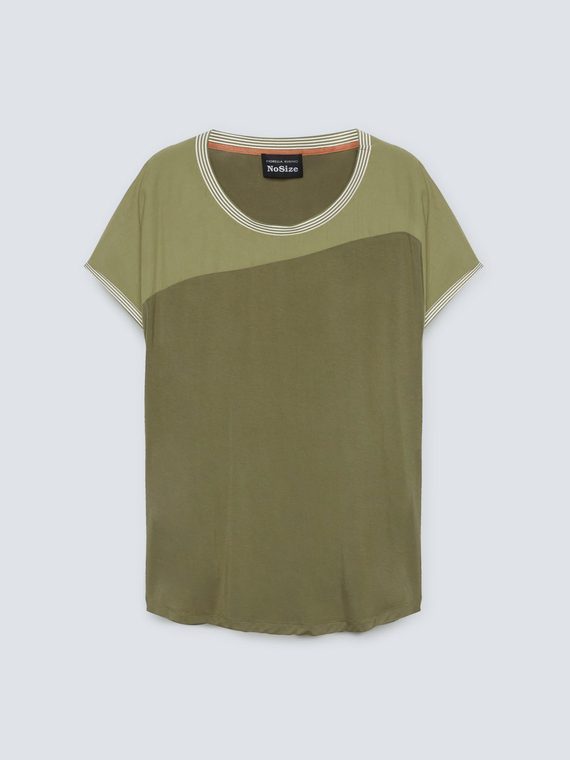 T-shirt in double fabric with striped neckline
