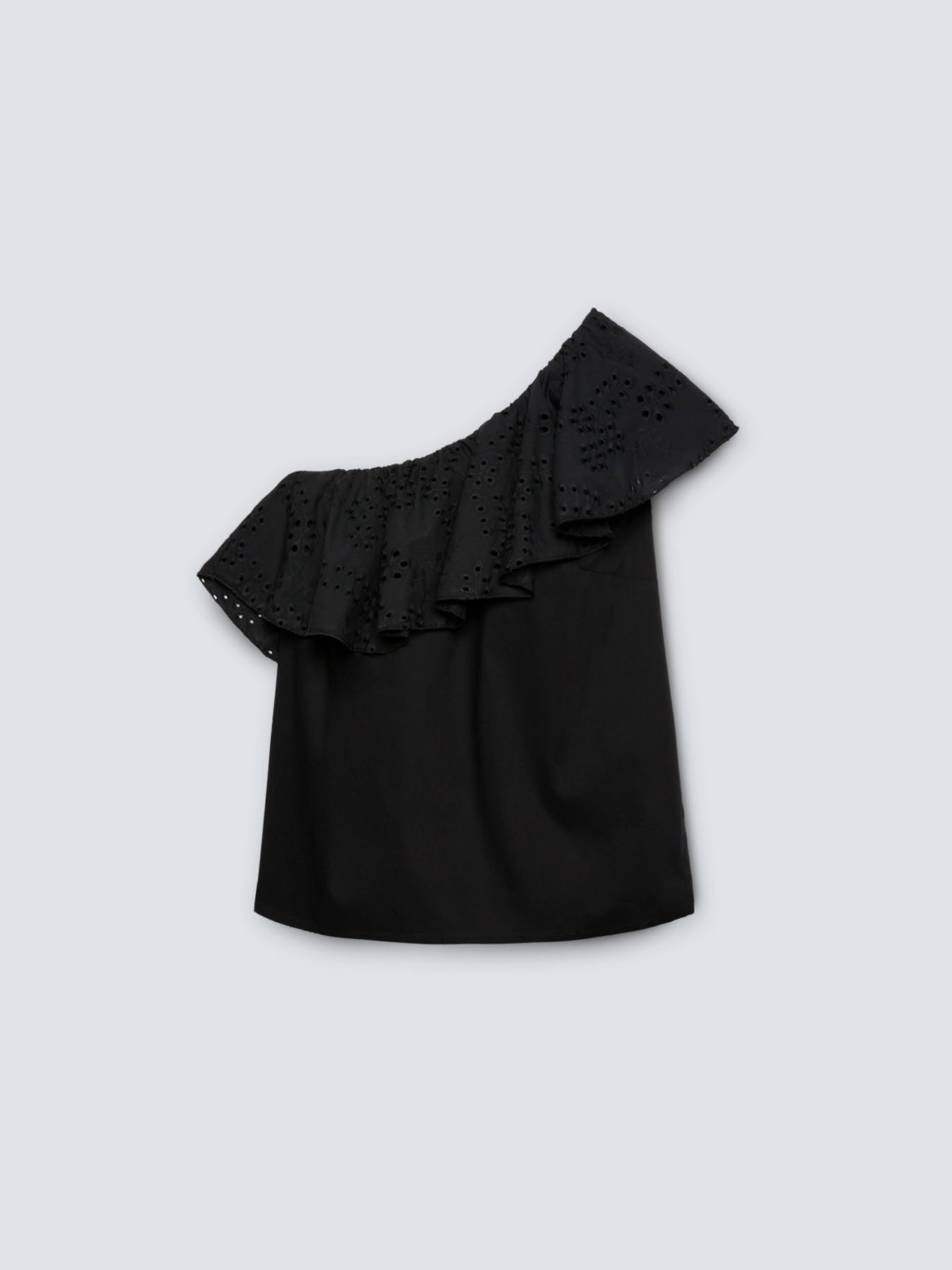 Top monospalla con balza in sangallo image number 4