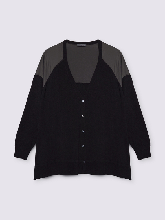 V-Ausschnitt-Cardigan mit Satin-Eins&auml;tzen