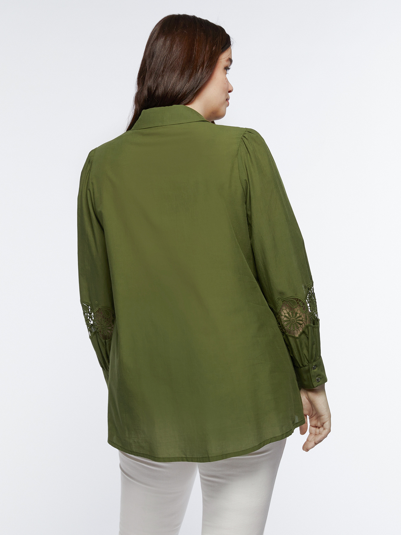 Camicia in cotone con pizzo sulle maniche image number 1