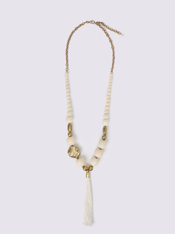 Necklace with beads and decorative tassel