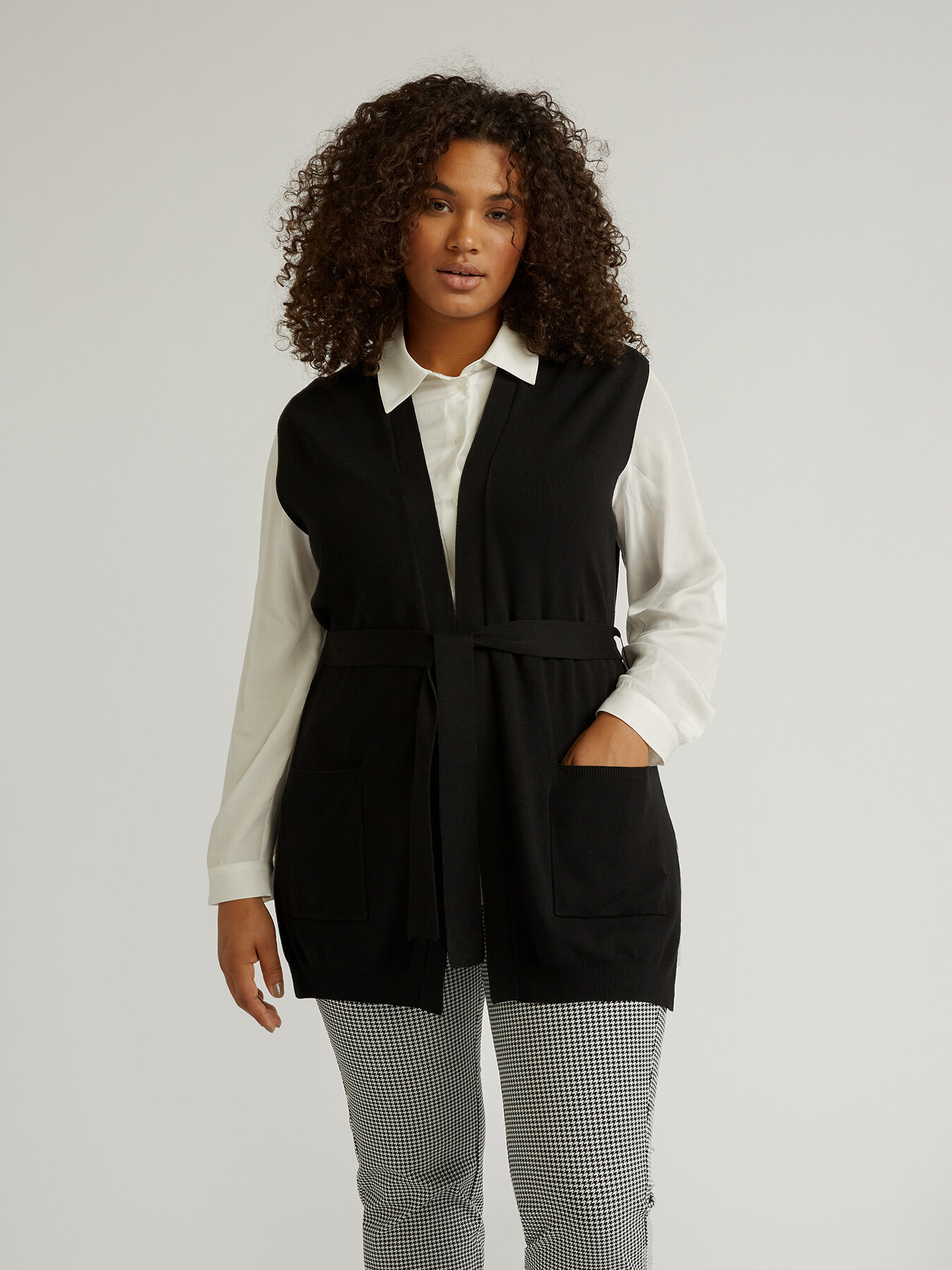 Long waistcoat with belt image number 0