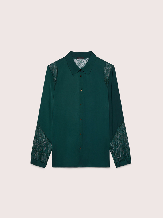 Stretch satin blouse with lace inserts