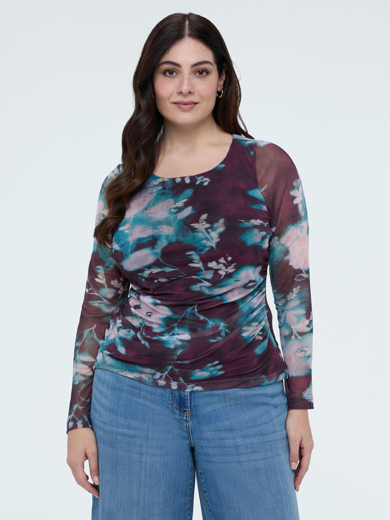 T-shirt en tulle avec imprim&eacute; floral image number 0