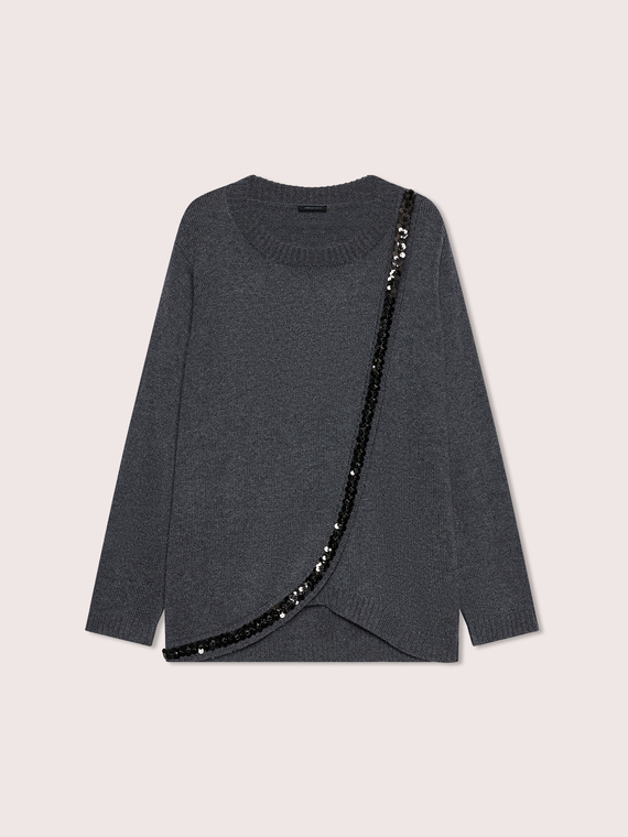 Wool-blend sweater with sequin band