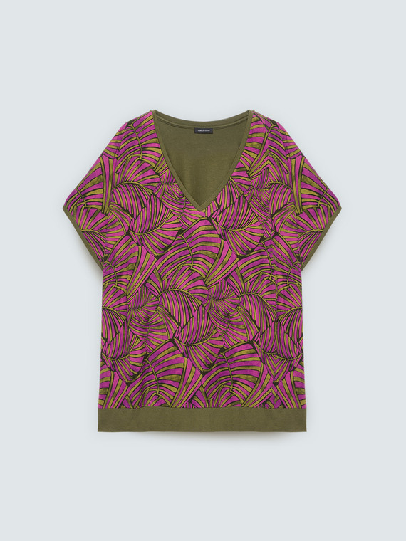 T-shirt bimati&egrave;re avec imprim&eacute; et manches kimono