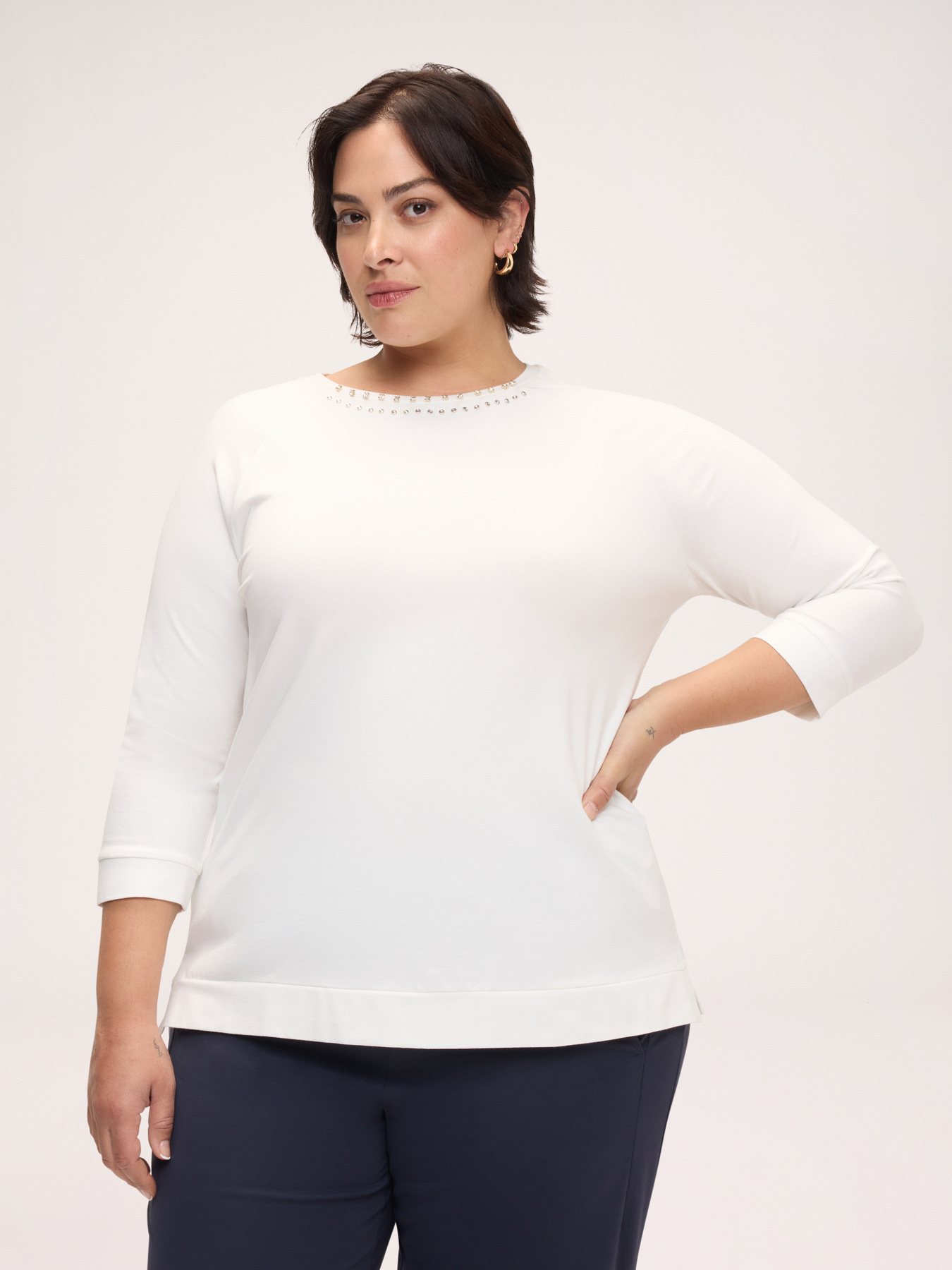 Cotton t-shirt with rhinestones and studs image number 2