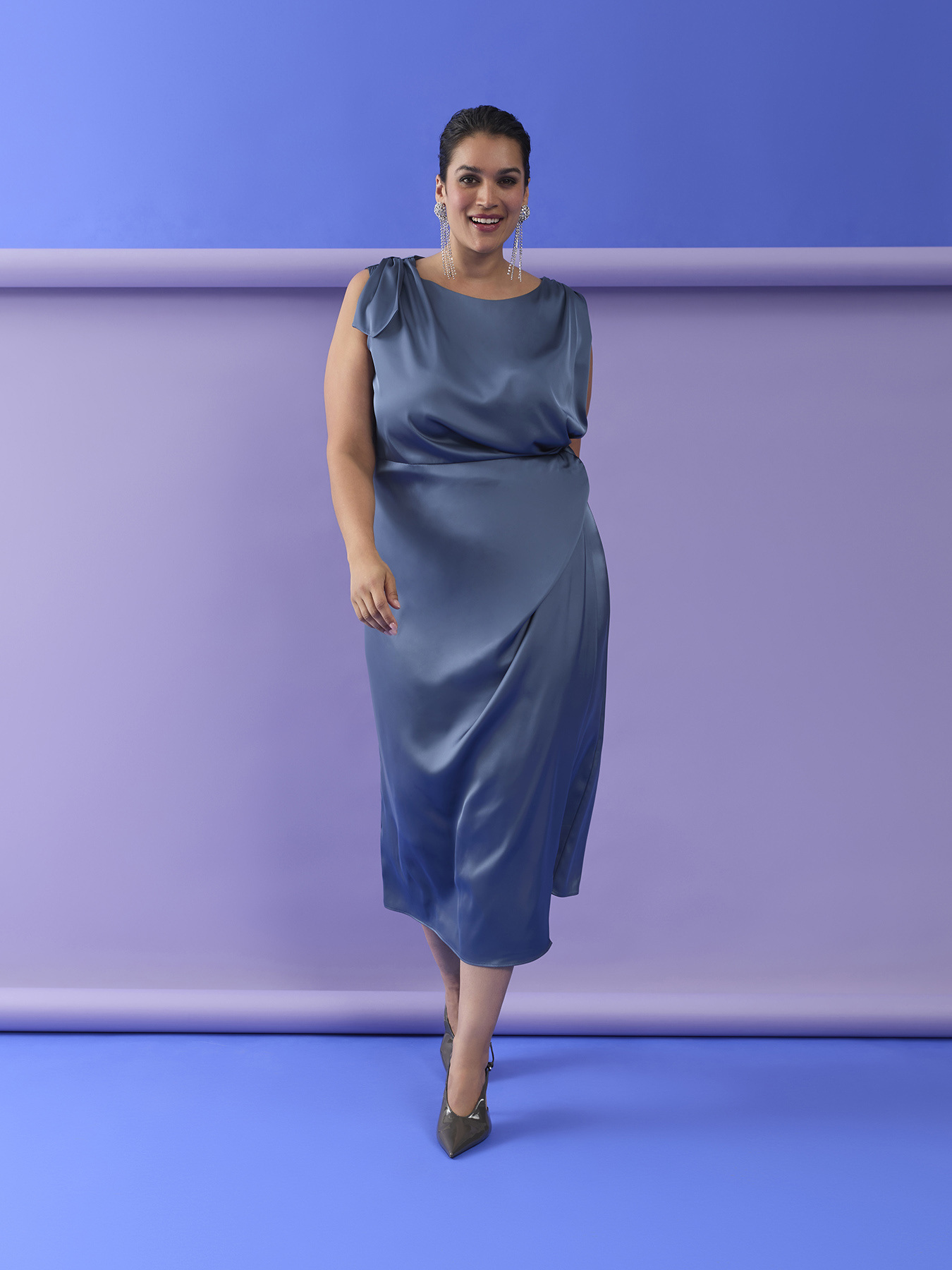 Draped satin dress image number 6