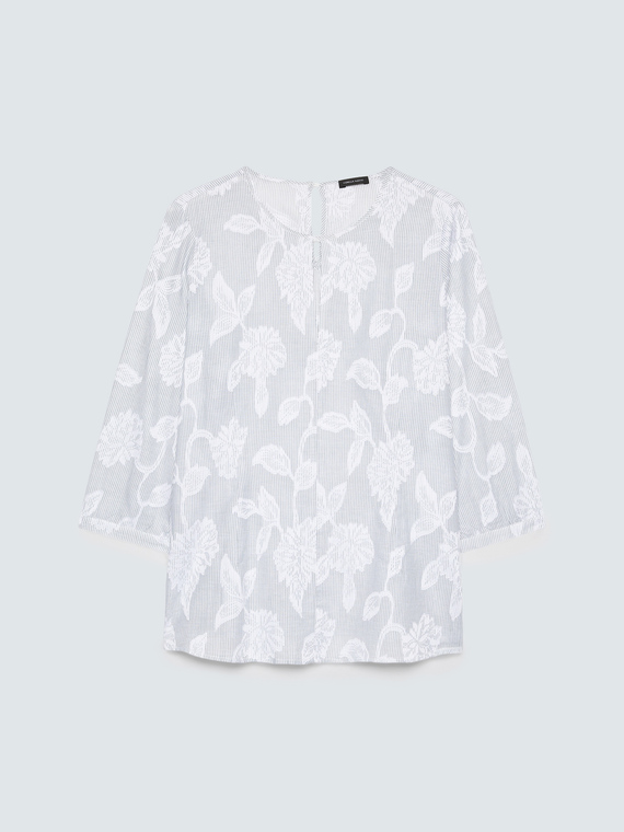 Cotton jacquard blouse with floral embroidery